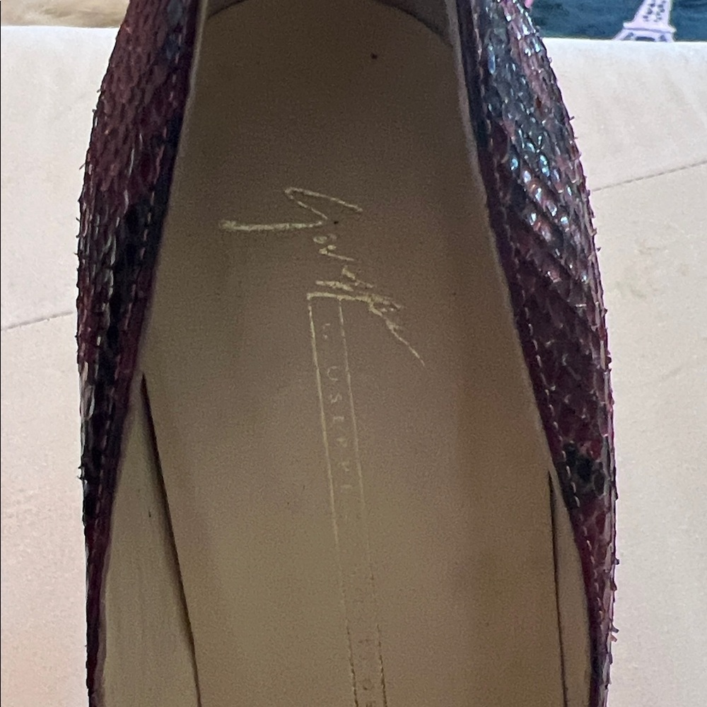 Giuseppe Zanotti Burgundy Snakeskin-Effect Flat Loafer